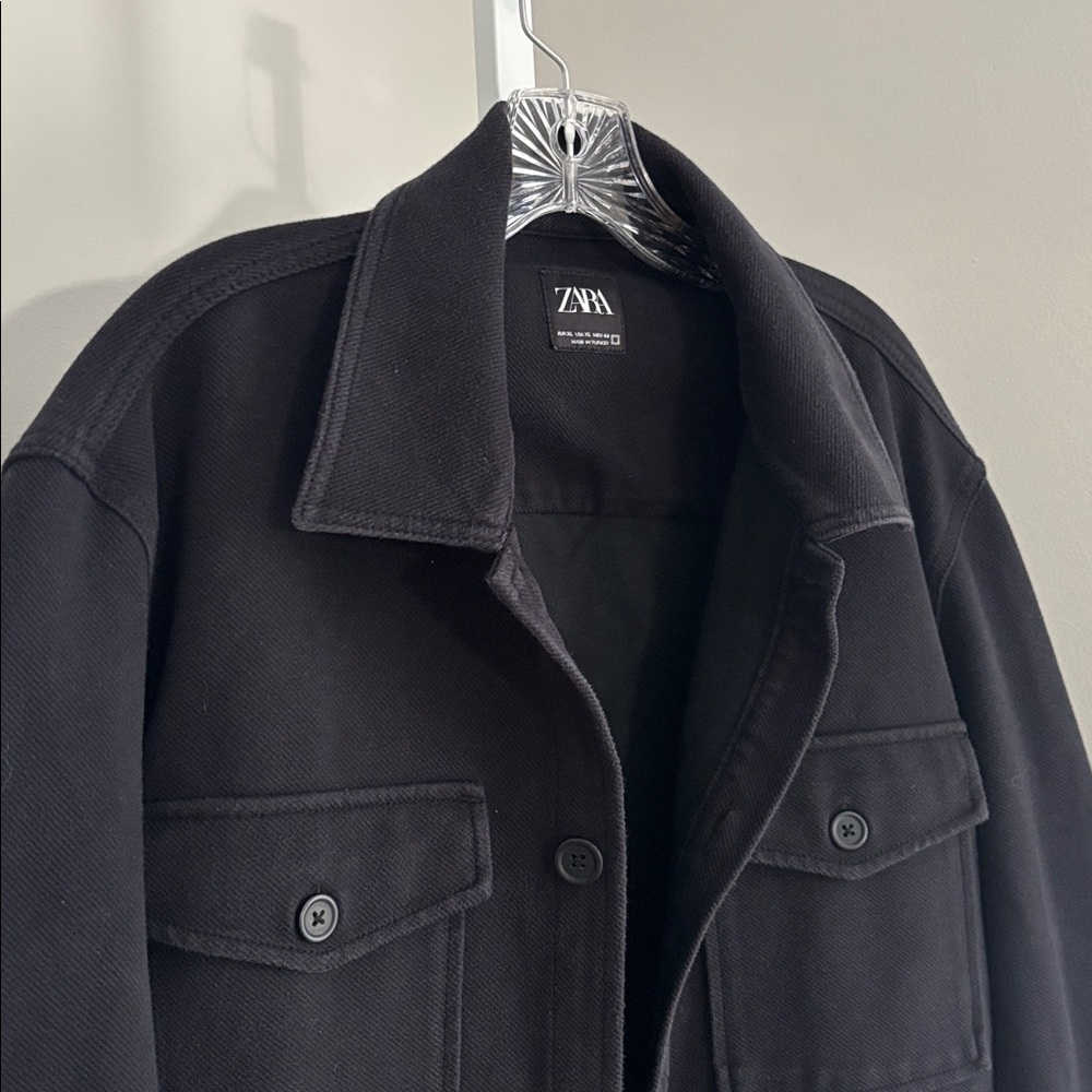 Zara Black Textured Overshirt Jacket Button Front Men’s Size XL - Picture 4 of 6